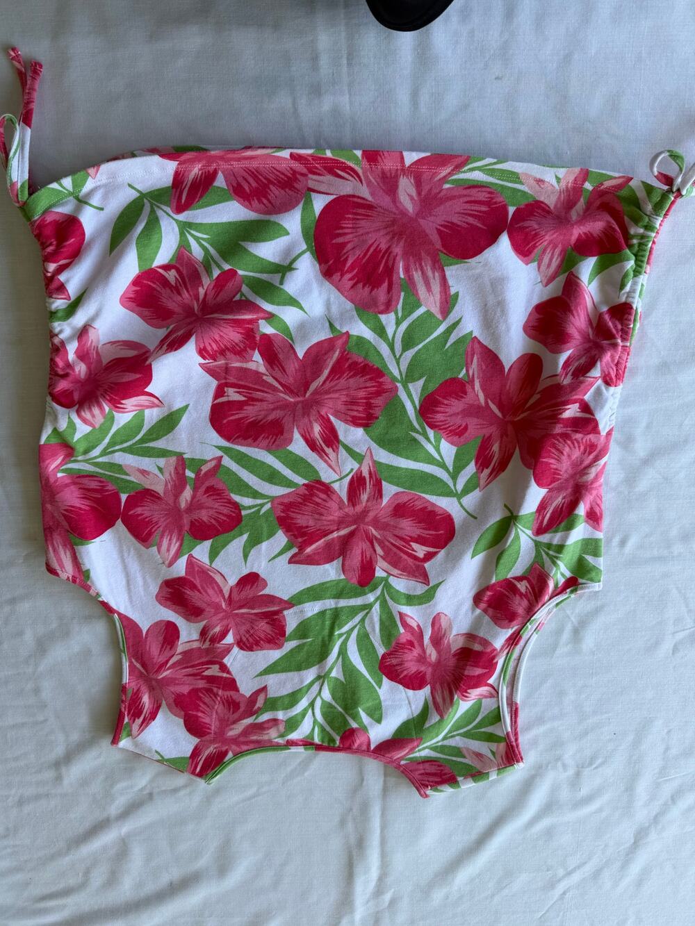 Palm Grove Tropical Pink Floral Ruched Tank Top XL Y2K Resort Beach Vacation